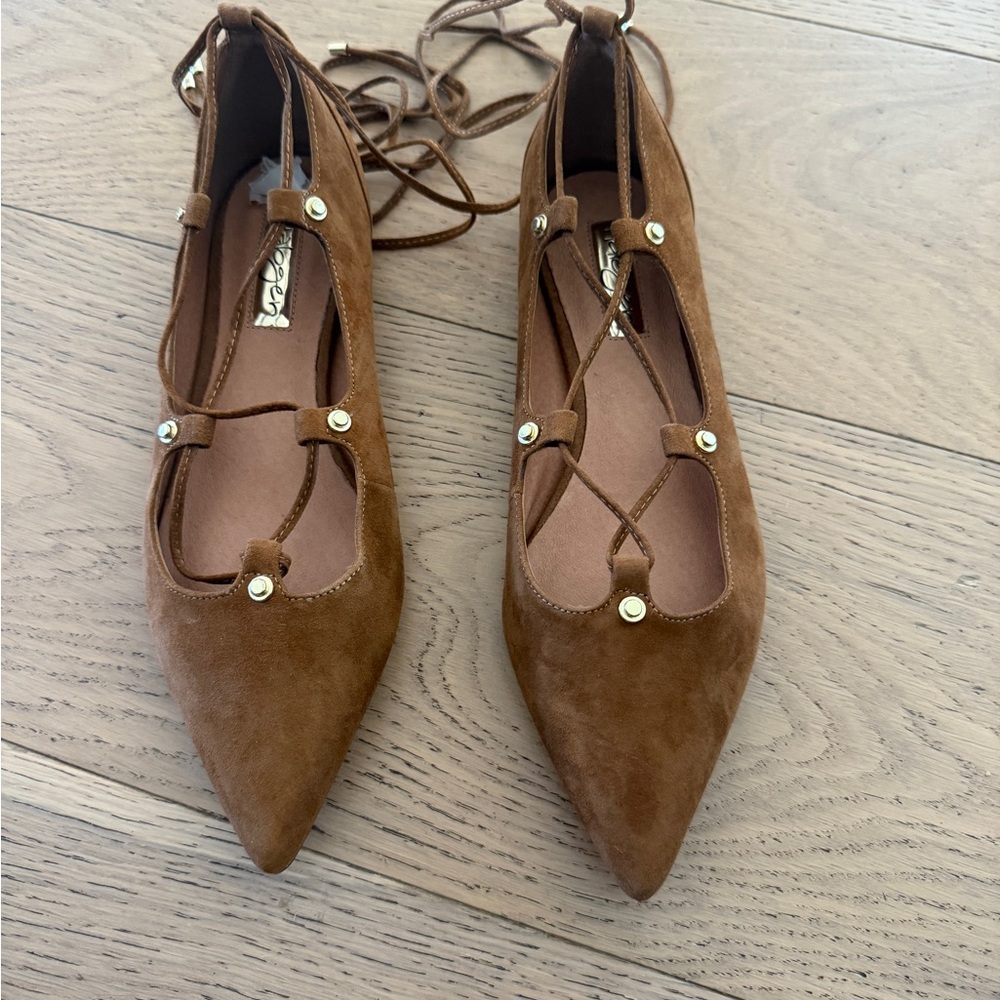 Halogen Tan Suede Lace-Up Flats
